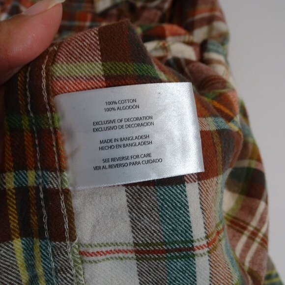 Eddie Bauer Men Plaid Button Up Plaid Flannel Shirt Red Green Cream Size L - Picture 7 of 11